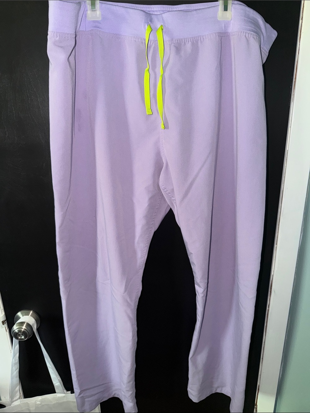 woman Lavender Jogger Pants with Neon Drawstring